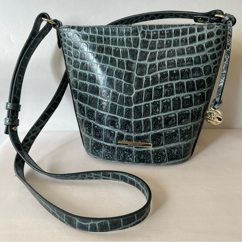 Brahmin Mini Quinn Obsidian Veil Bucket Bag Crossbody